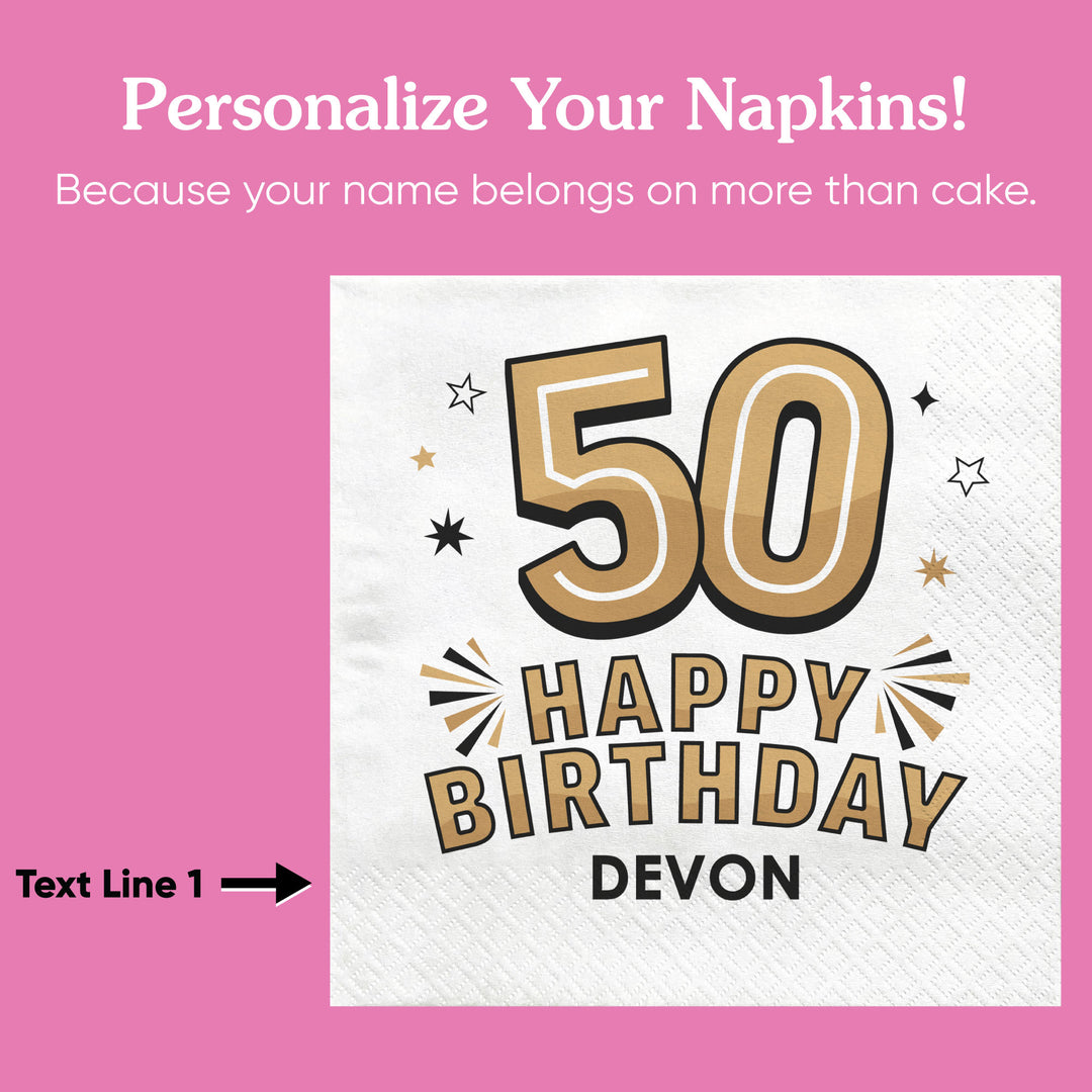 Custom Text Napkins - Black & Gold 50th Birthday