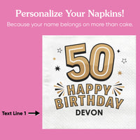 Custom Text Napkins - Black & Gold 50th Birthday