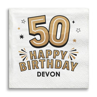 Custom Text Napkins - Black & Gold 50th Birthday