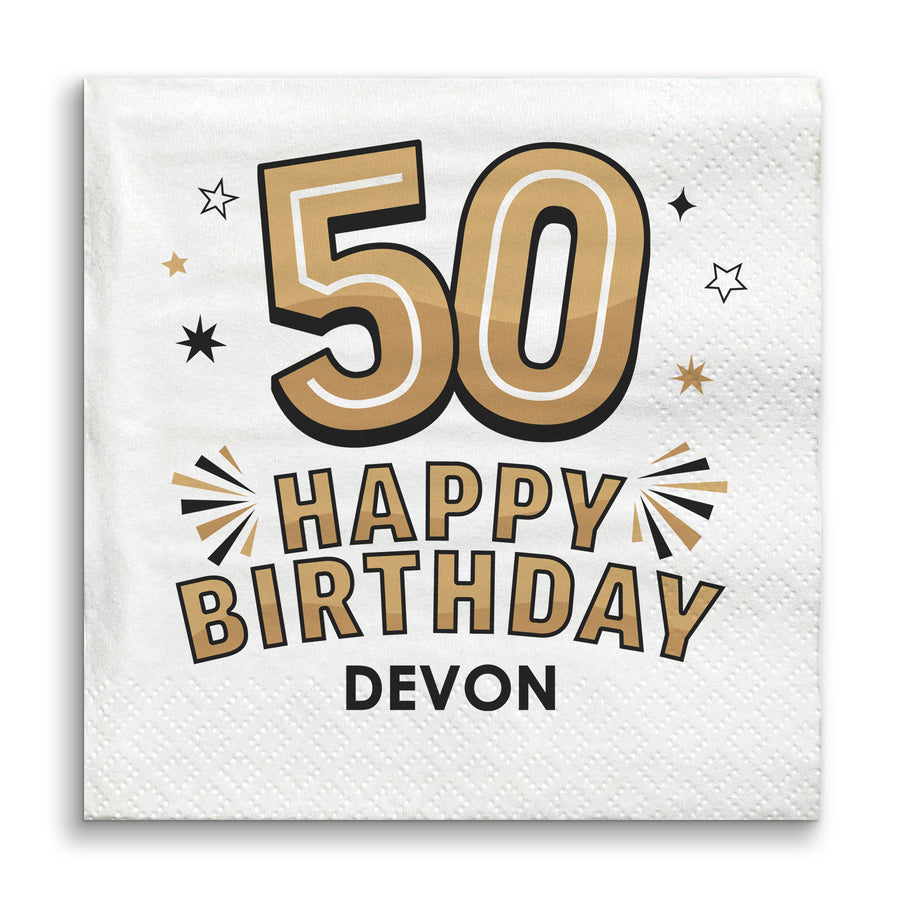 Custom Text Napkins - Black & Gold 50th Birthday
