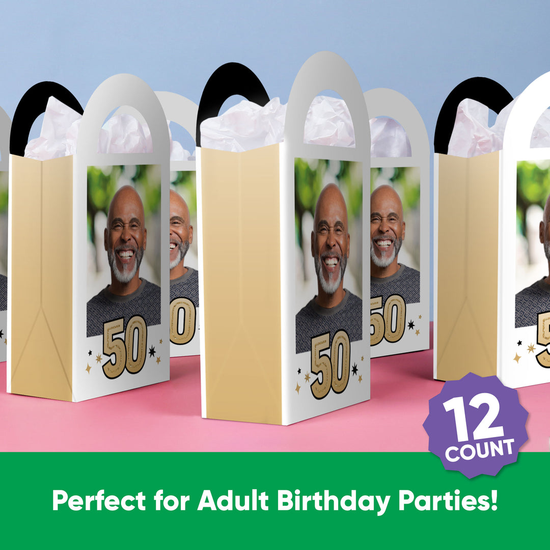Custom Photo 50th Birthday Paper Favor Bags - 12 Ct