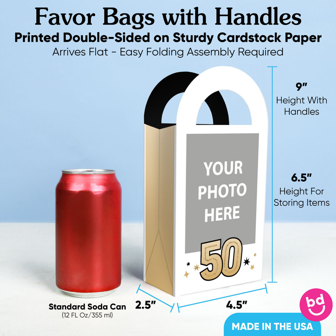 Custom Photo 50th Birthday Paper Favor Bags - 12 Ct