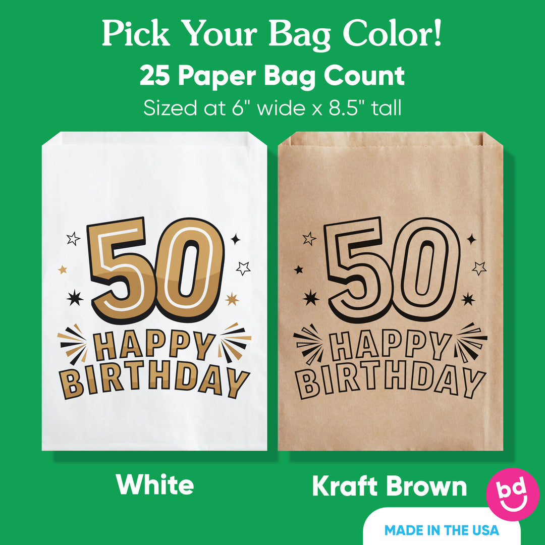 Paper Treat Bags - 50th Birthday - 25 Ct