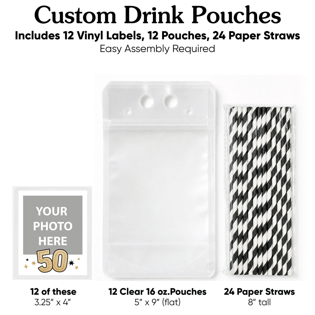 Custom Face Drink Pouches - 50th Birthday - 12 Ct