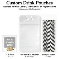 Custom Face Drink Pouches - 50th Birthday - 12 Ct