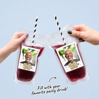 Custom Face Drink Pouches - 50th Birthday - 12 Ct
