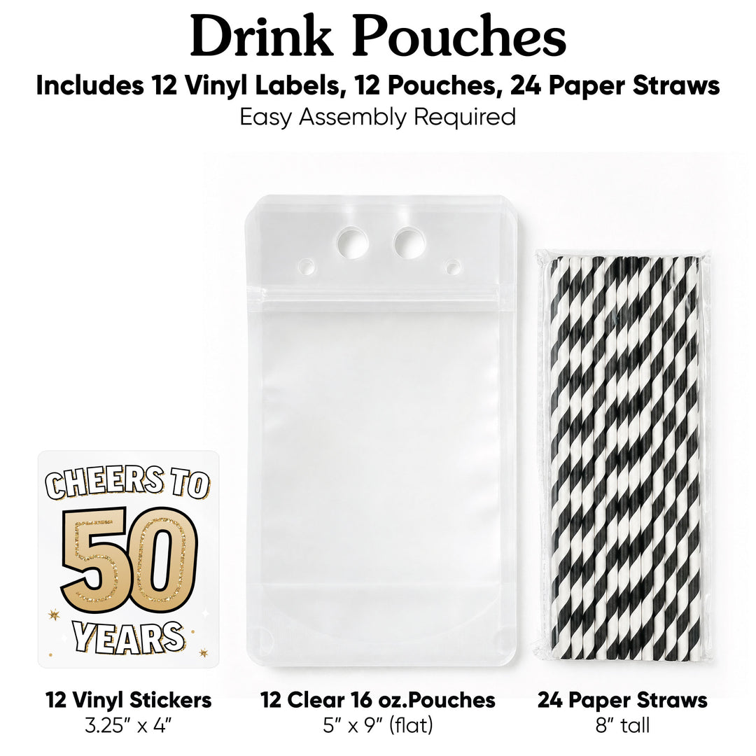 Drink Pouches - 50th Birthday - 12 Ct