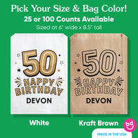 Custom Text Paper Treat Bags - 50th Birthday