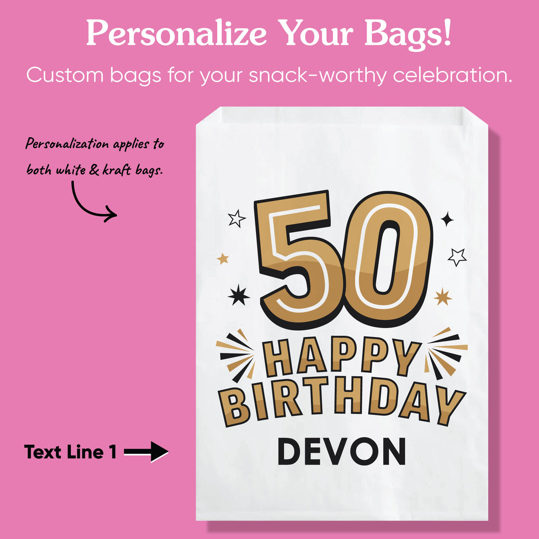 Custom Text Paper Treat Bags - 50th Birthday