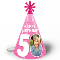 Custom Photo 50th Birthday Cone Hat - 8 Ct