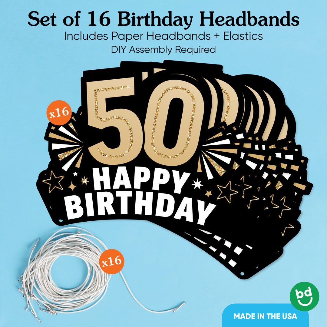 50th Birthday Paper Headbands - 16 Ct
