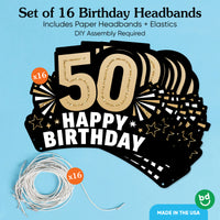 50th Birthday Paper Headbands - 16 Ct