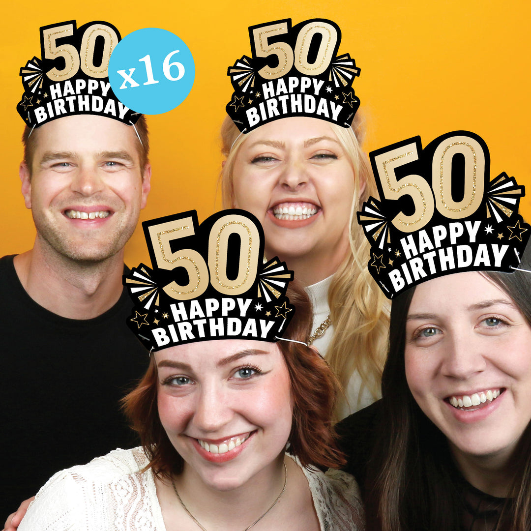 50th Birthday Paper Headbands - 16 Ct