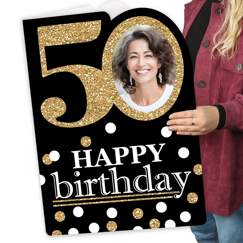 Adult 50th Birthday - Gold - Happy Birthday Giant Greeting Card - Personalized Photo Jumborific Card - 16.5 x 22 inches