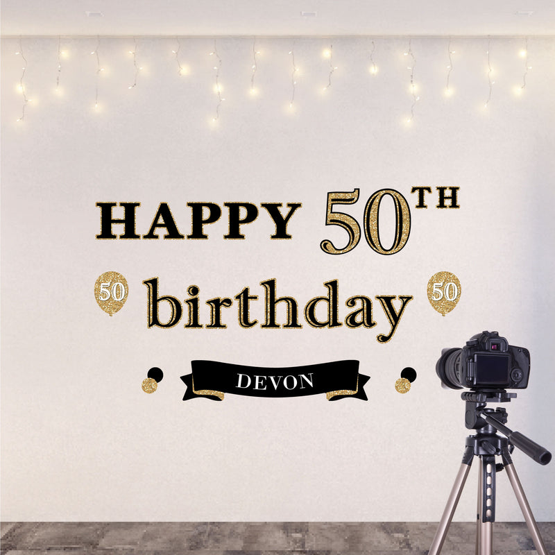 Adult 50th Birthday - Gold - Personalized Peel and Stick Birthday Party Decoration - Wall Decals Backdrop