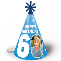 Custom Photo 60th Birthday Cone Hat - 8 Ct