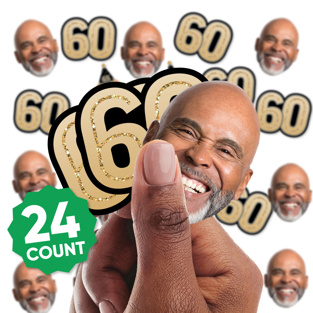 60th birthday mini face and number shapes shown in hand