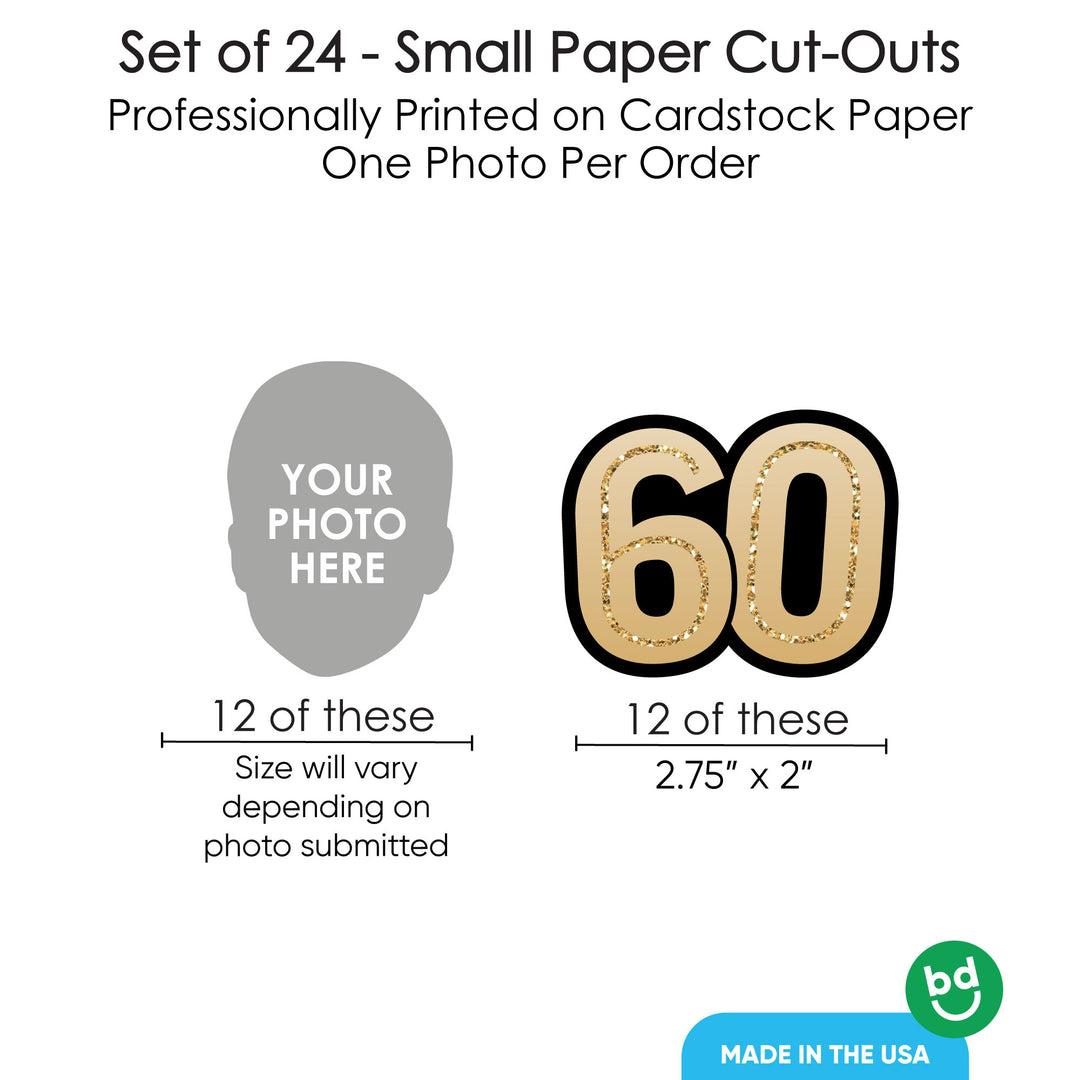 12 face cut outs and 12 number cut outs for 60th birthday celebration