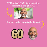 Personalized 60th birthday face shapes from one uploaded photo