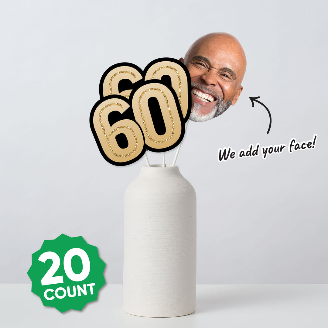 Includes 10 custom face cutouts plus 10 black and gold 60 numbers