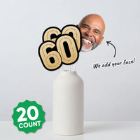 Includes 10 custom face cutouts plus 10 black and gold 60 numbers