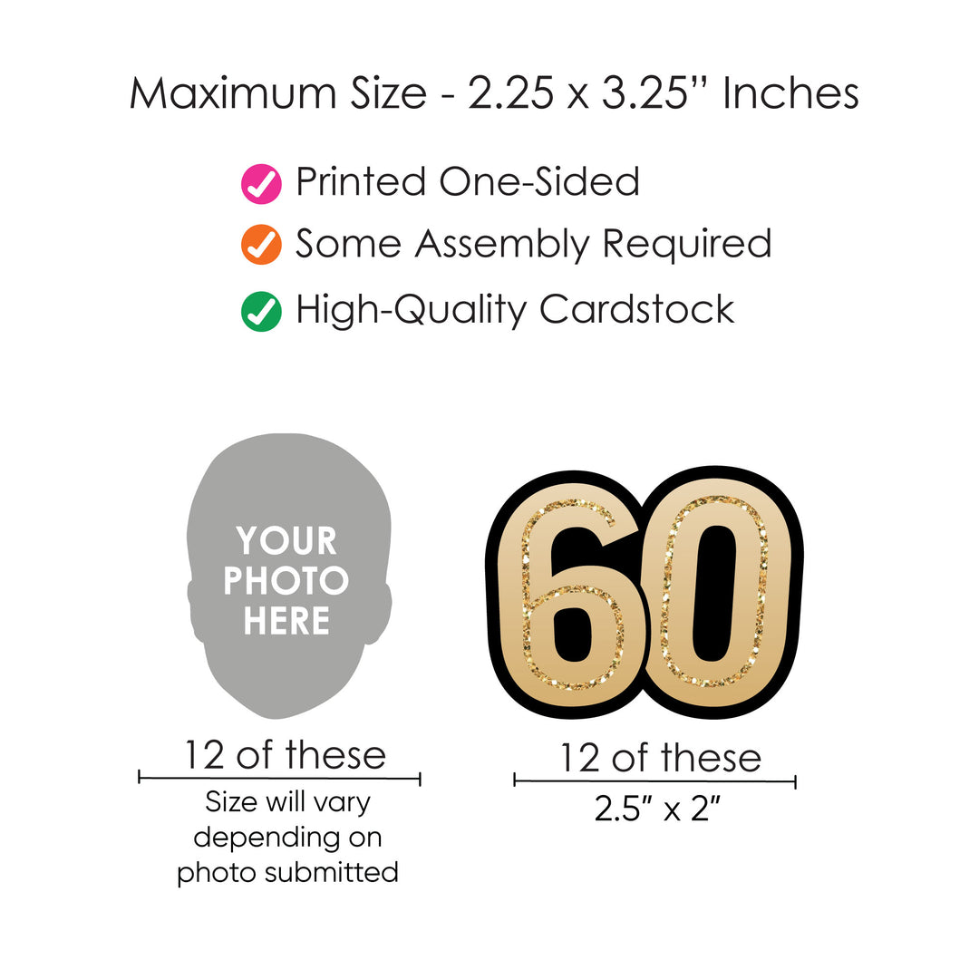 60th birthday straw topper dimensions and cardstock material detail image