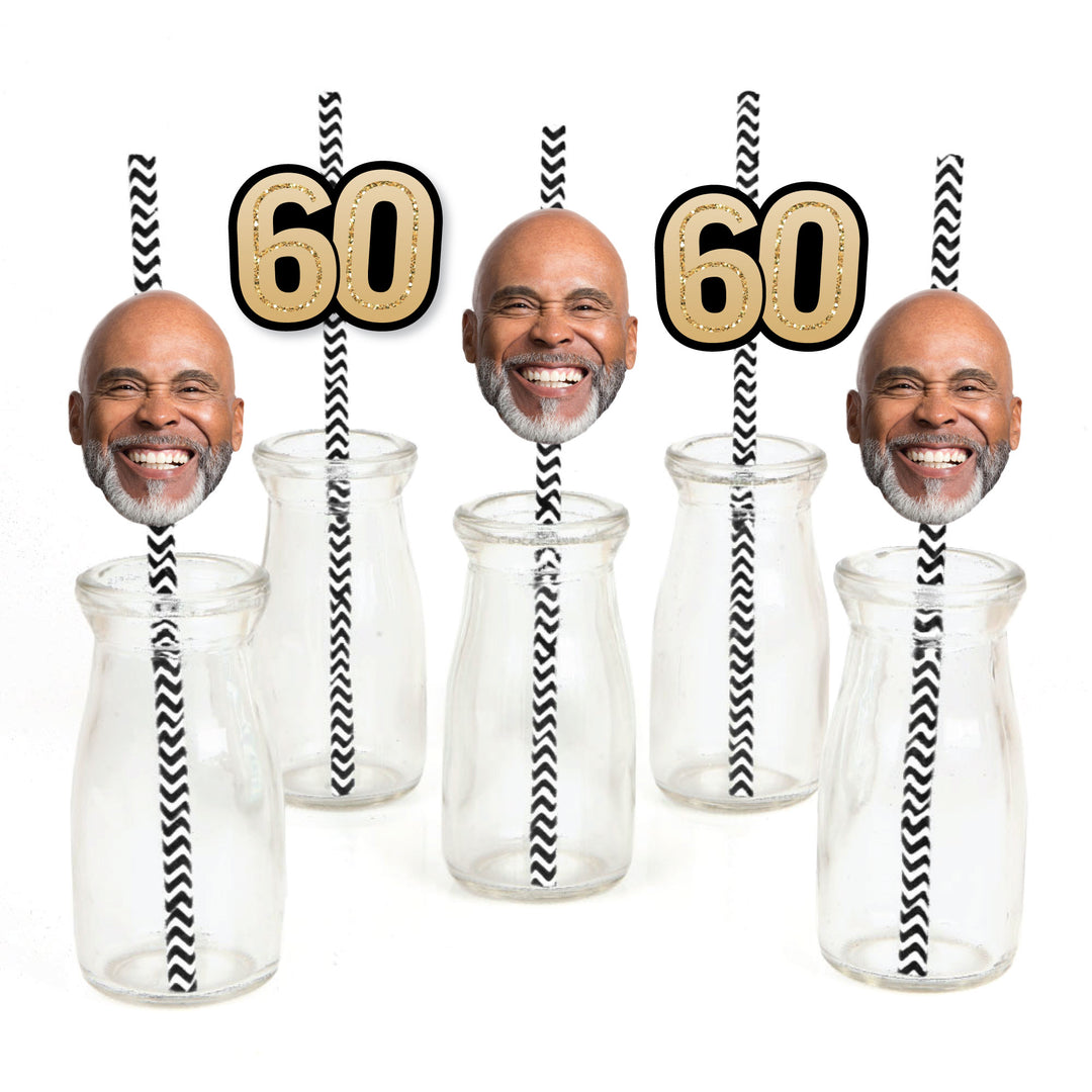Custom 60th birthday fun face and number straw decorations