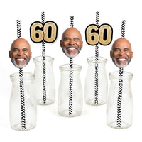 Custom 60th birthday fun face and number straw decorations