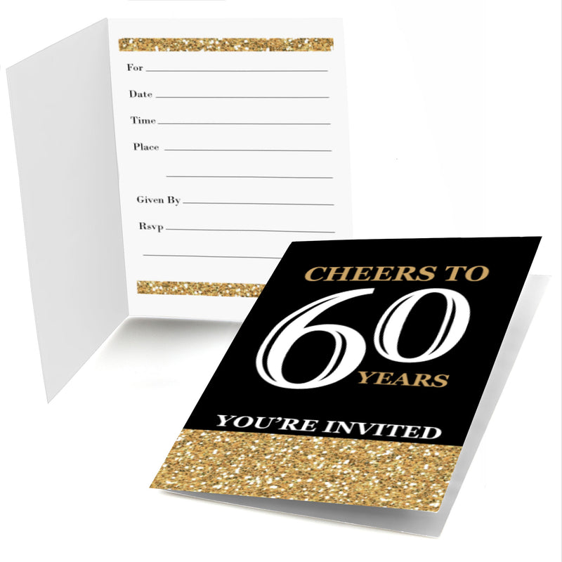 Adult 60th Birthday - Gold - Birthday Party Fill In Invitations - 8 ct