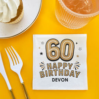 Custom Text Napkins - Black & Gold 60th Birthday