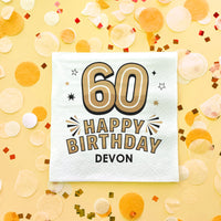 Custom Text Napkins - Black & Gold 60th Birthday