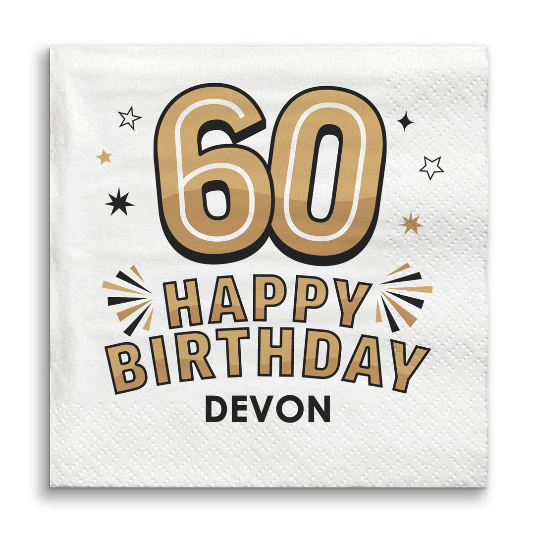 Custom Text Napkins - Black & Gold 60th Birthday