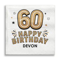 Custom Text Napkins - Black & Gold 60th Birthday
