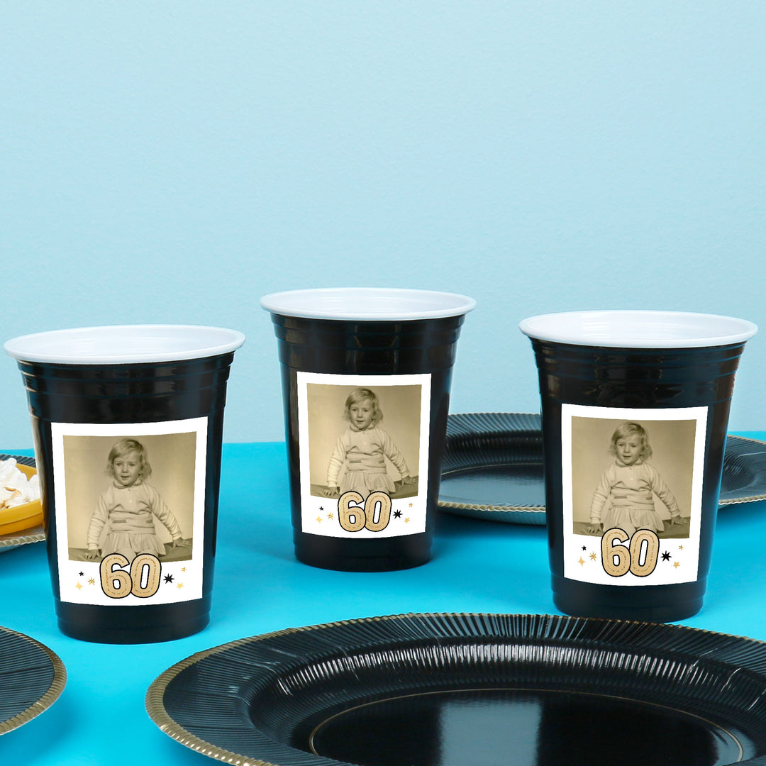 Custom Photo Party Cups - 60th Birthday - 16 Ct