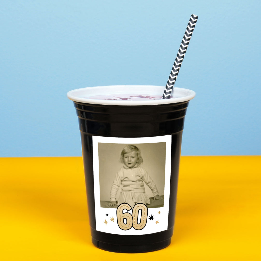 Custom Photo Party Cups - 60th Birthday - 16 Ct