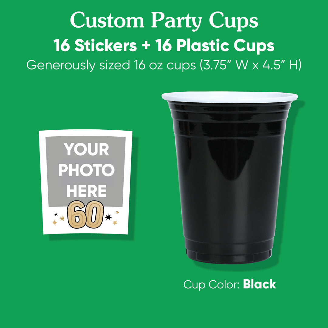 Custom Photo Party Cups - 60th Birthday - 16 Ct