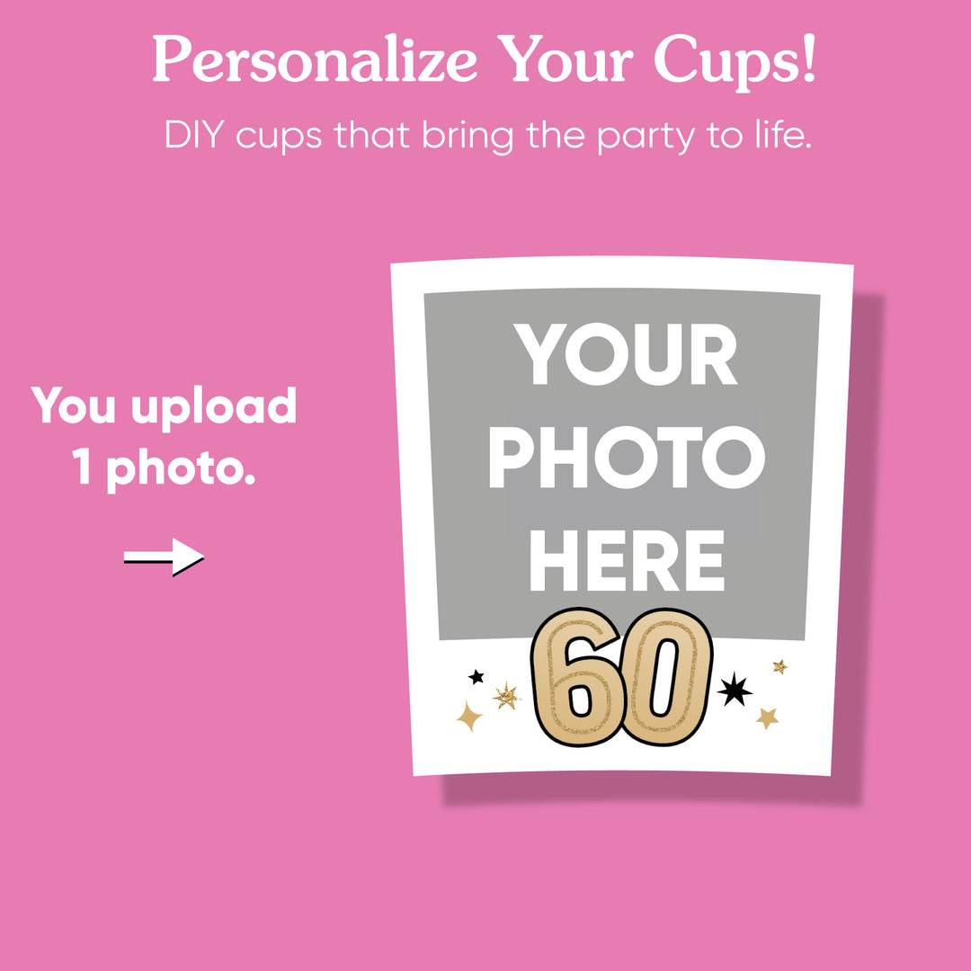 Custom Photo Party Cups - 60th Birthday - 16 Ct