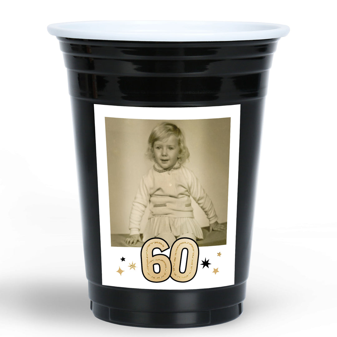Custom Photo Party Cups - 60th Birthday - 16 Ct