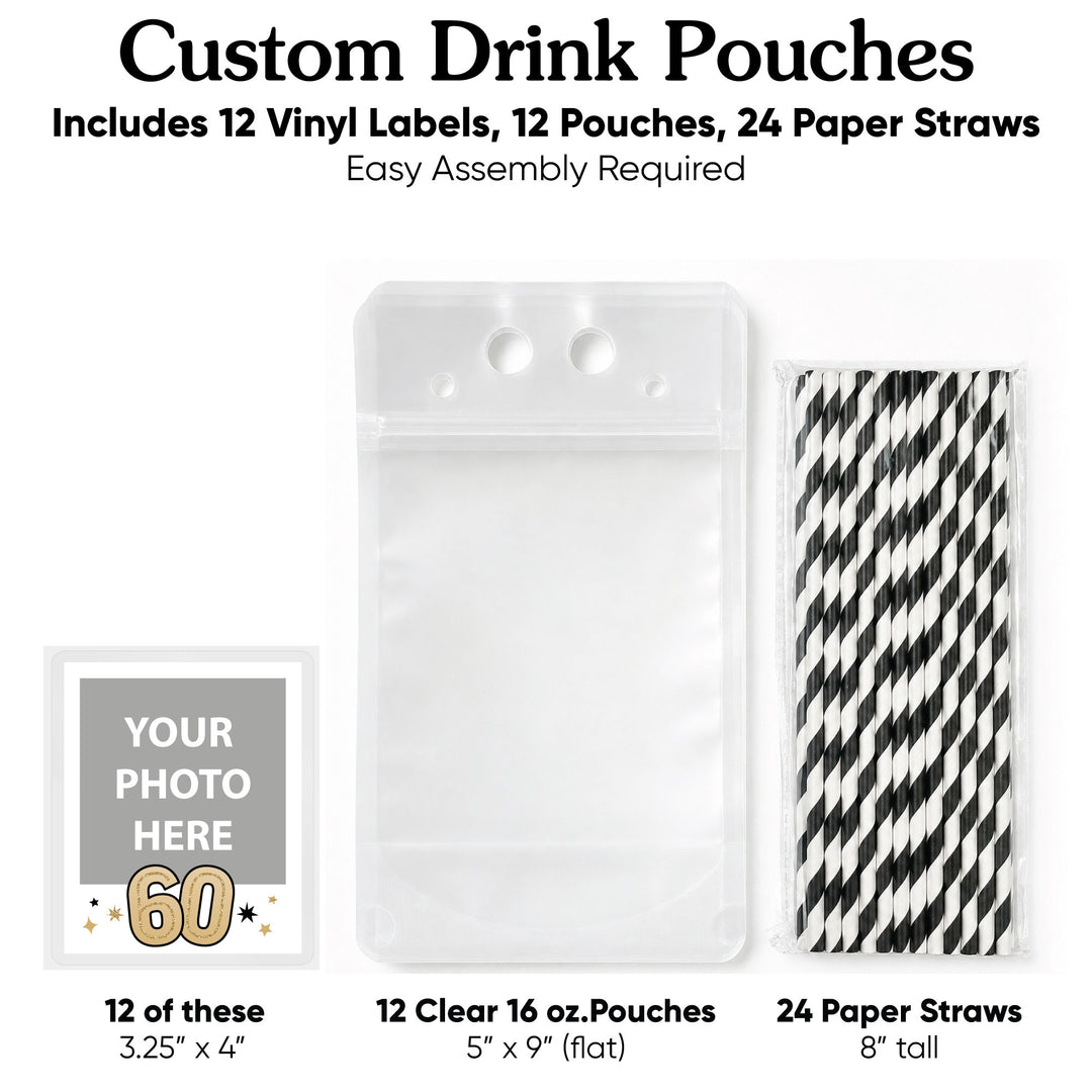 Custom Face  Drink Pouches - 60th Birthday - 12 Ct