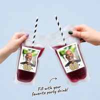 Custom Face  Drink Pouches - 60th Birthday - 12 Ct