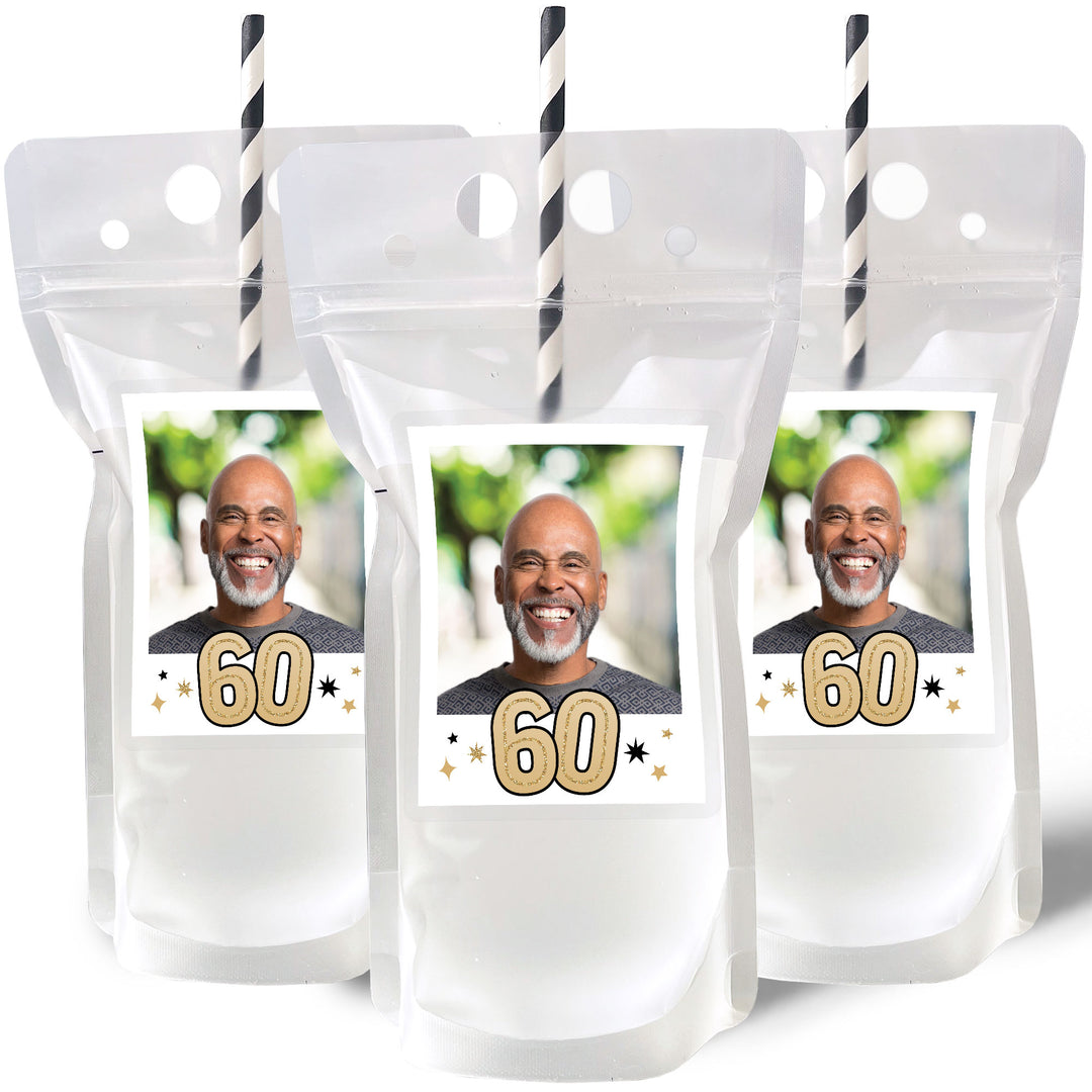 Custom Face  Drink Pouches - 60th Birthday - 12 Ct