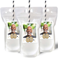 Custom Face  Drink Pouches - 60th Birthday - 12 Ct