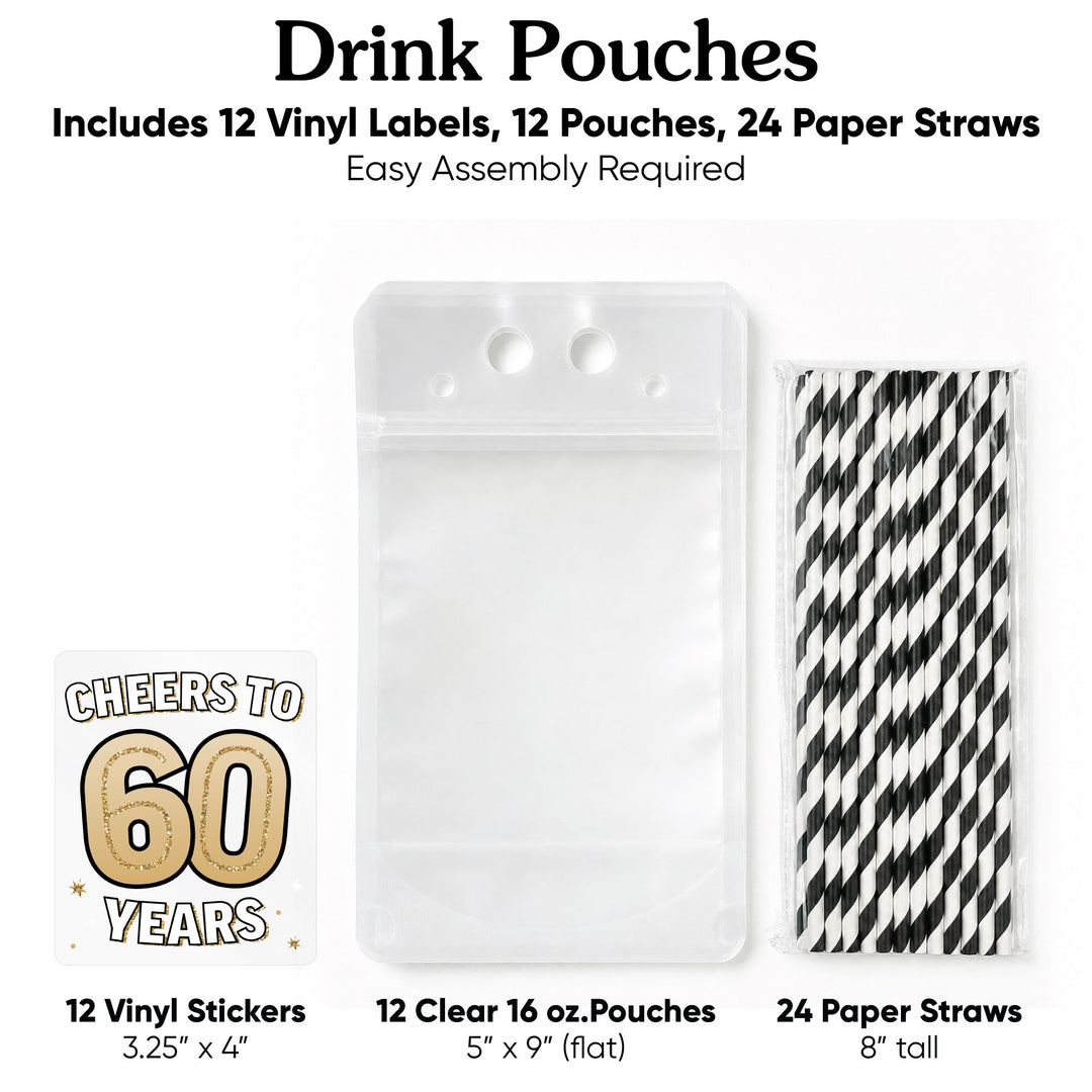 Drink Pouches - 60th Birthday - 12 Ct