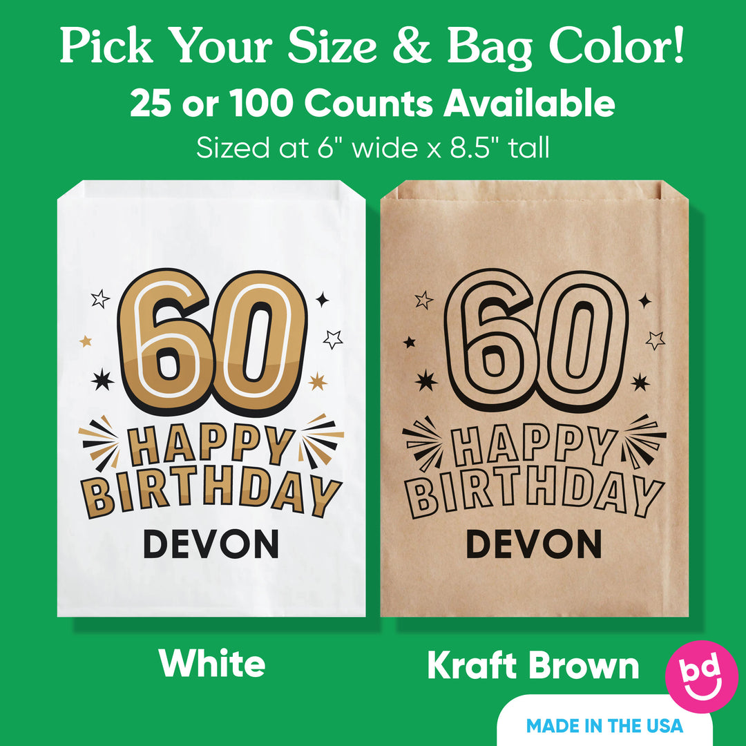 Custom Text Paper Treat Bags - 60th Birthday