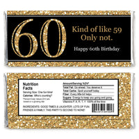 Adult 60th Birthday - Gold - Candy Bar Wrappers Birthday Party Favors - Set of 24