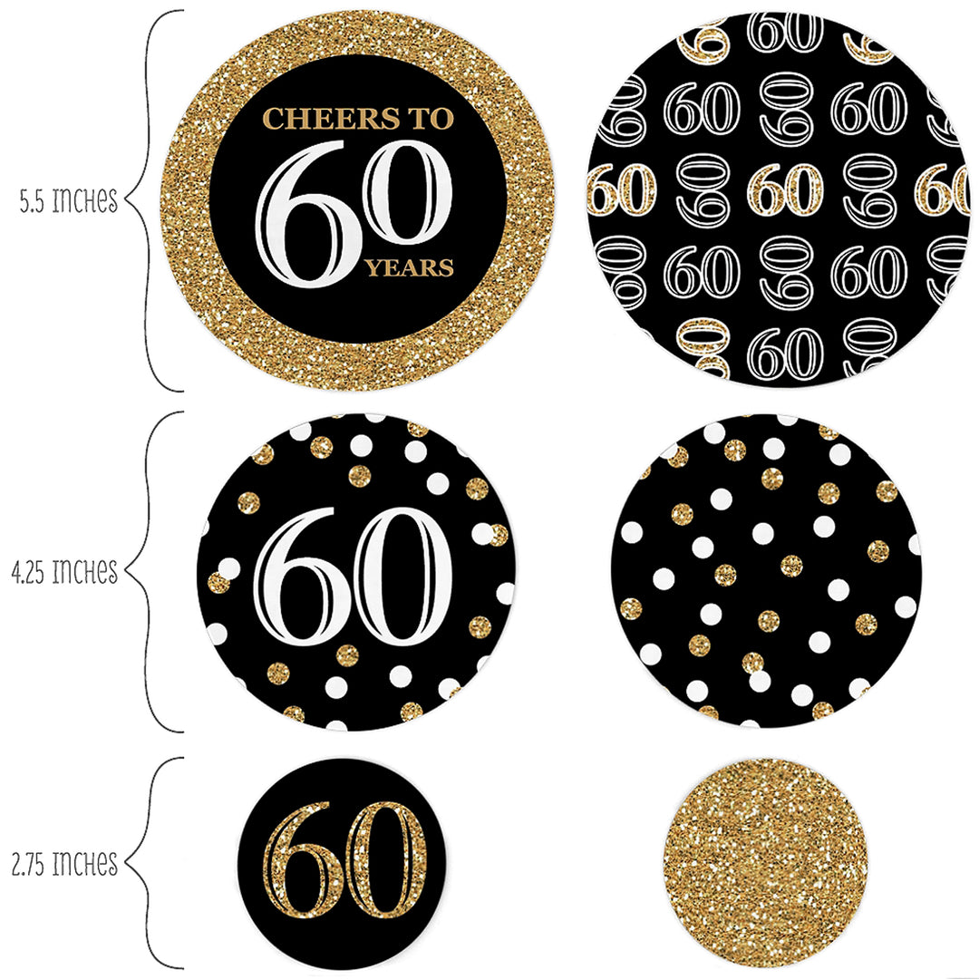 Adult 60th Birthday - Gold - Birthday Party Giant Circle Confetti - Birthday Party Decorations - Large Confetti 27 Count
