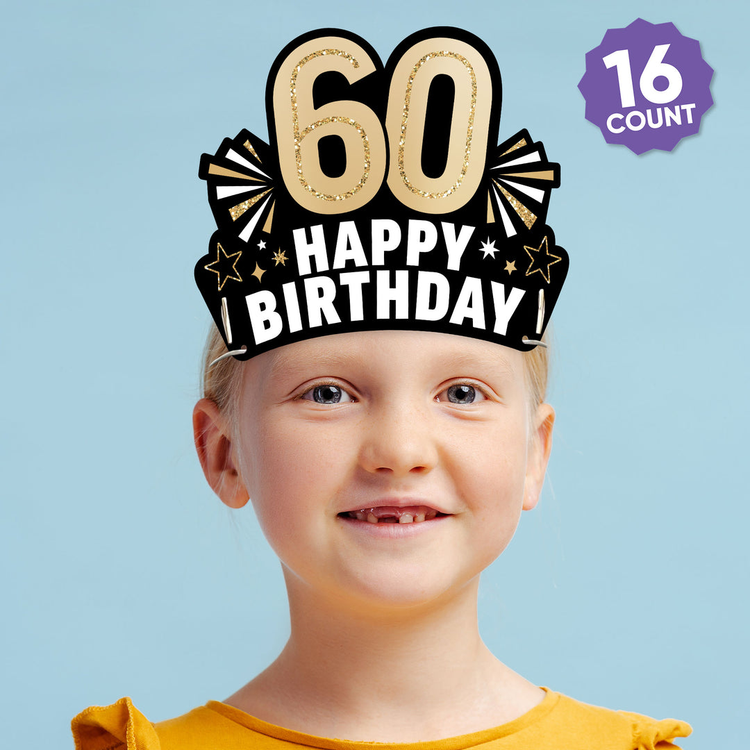 60th Birthday Paper Headbands - 16 Ct