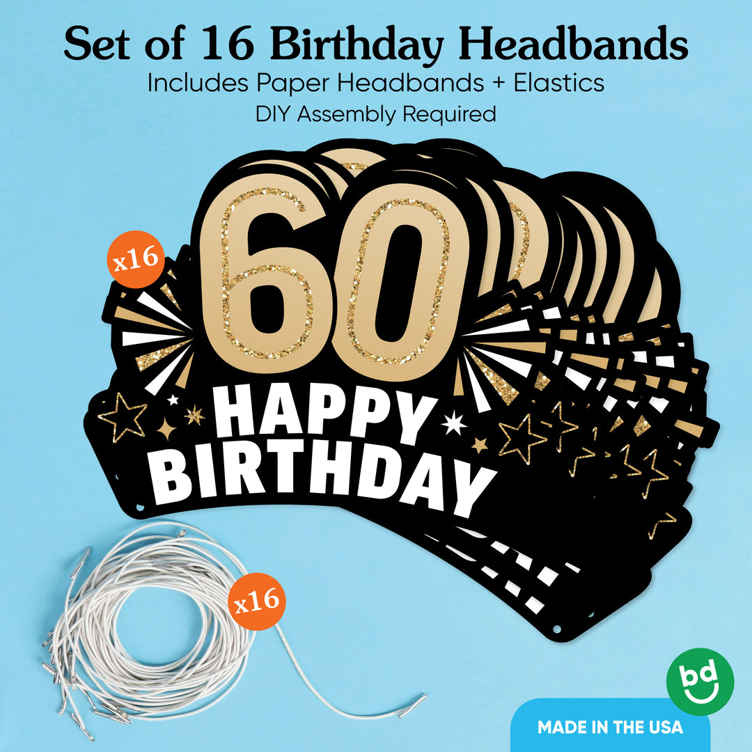 60th Birthday Paper Headbands - 16 Ct