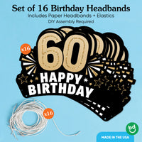 60th Birthday Paper Headbands - 16 Ct