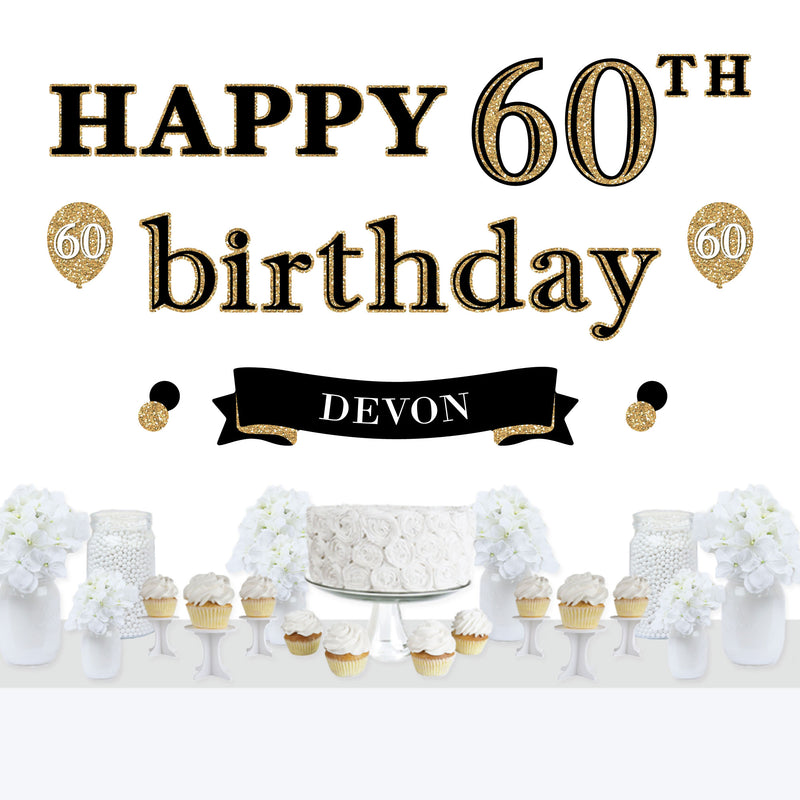 Adult 60th Birthday - Gold - Personalized Peel and Stick Birthday Party Decoration - Wall Decals Backdrop